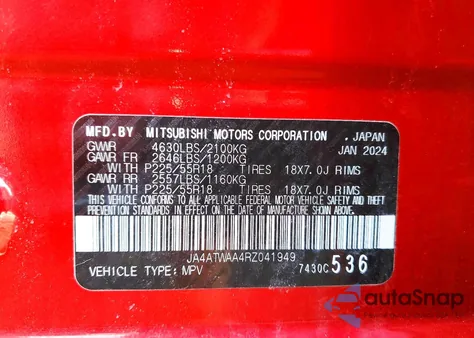 2024 Mitsubishi Eclipse Cross Se z USA, uszkodzony, nr VIN JA4ATWAA4RZ041949